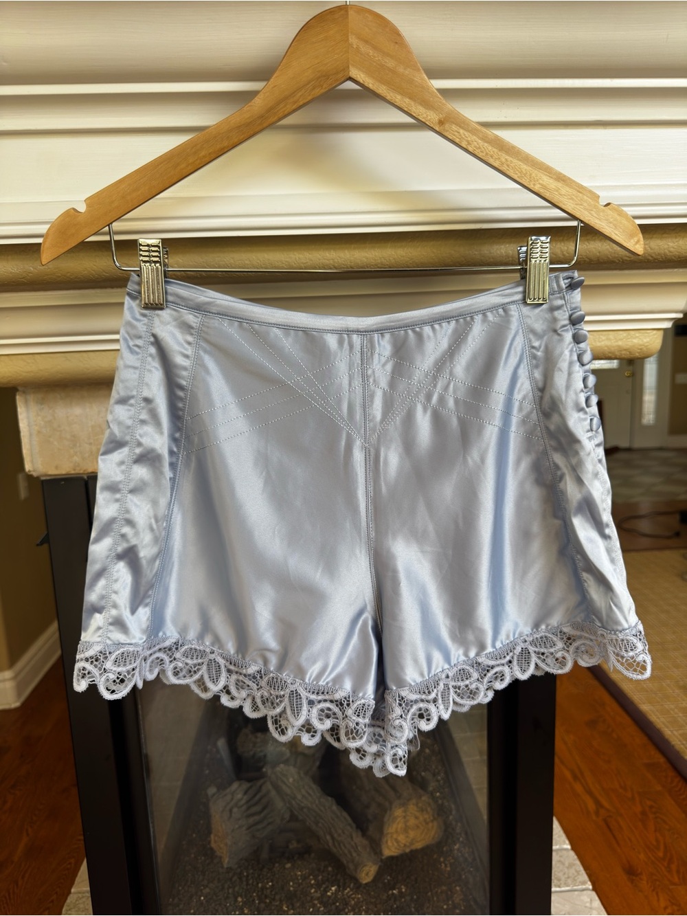 Palindrome Blue Satin Lace High-Waisted Hot Pants M Festival Cottage